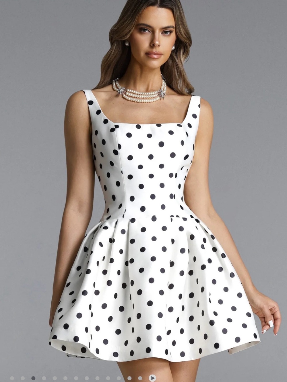 Simone Classic Tailored Square Neck Polka Dot Mini Dress
